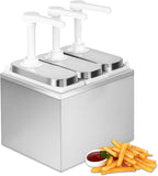 3.2Quart Condiment Pump Station Stainless Steel Sauce Dispenser Pump Condiment Pump Dispenser with 3 of 1.1 Quart Jars