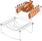 3-In-1Turkey Roasting Rack Rib Rack for Smoking & Chicken Leg Rack for Oven Grill - Holds 6 Large Ribs. 12 Chicken Leg Wing. 1 Whole Chicken - Premium Foldable Space-Saving Grilling Smoking Accessory