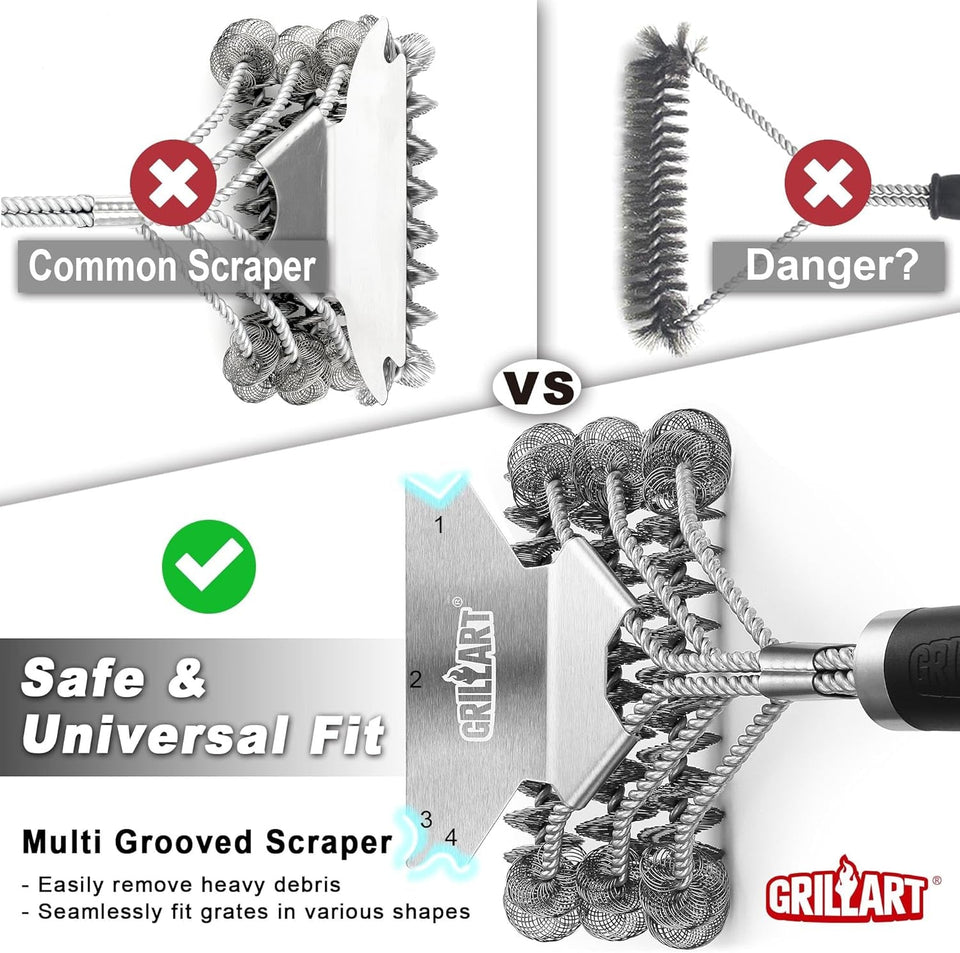 GRILLART Grill Brush and Scraper Bristle Free - Safe BBQ Brush for Grill -Stainless Grill Grate Cleaner - Safe Grill Accessories for Porcelain/Weber Gas/Charcoal Grill - Gifts for Grill Wizard/Men/Dad