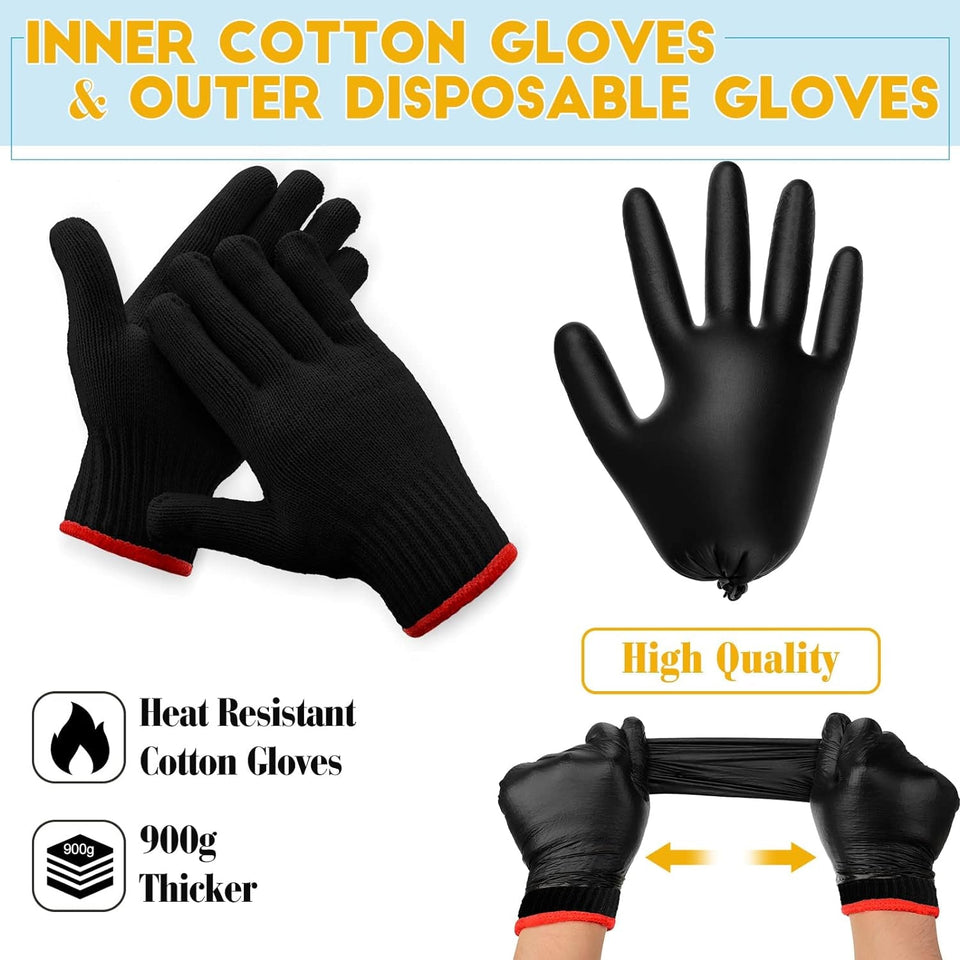 200 Pcs Disposable BBQ Gloves with 4 Pairs Cotton Liners Grilling Gloves BBQ Cooking Gloves (Black. Dark Gray. X-Large)