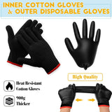 200 Pcs Disposable BBQ Gloves with 4 Pairs Cotton Liners Grilling Gloves BBQ Cooking Gloves (Black. Dark Gray. X-Large)