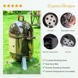 18-Inch Vertical Charcoal Smoker Grill with Porcelain-Enameled Smoking Chamber. Wood Mountain Smoker for Meat Turkey and BBQ. with Built-In Thermometer
