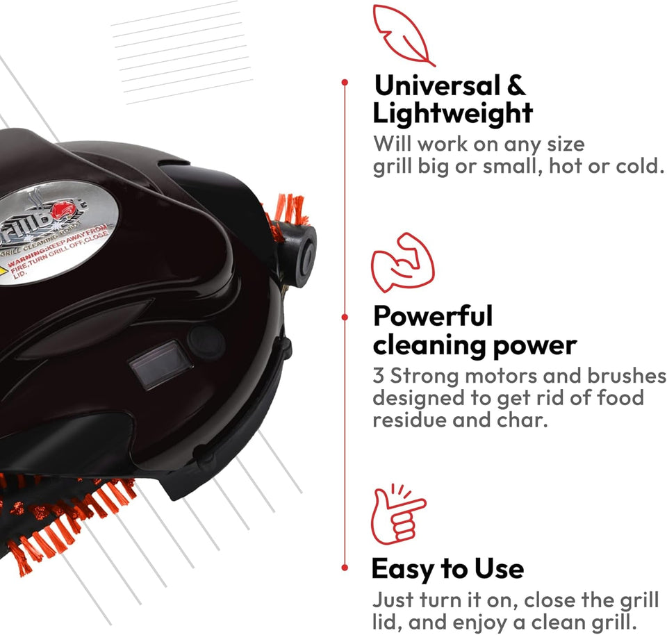 Grillbot Automatic Grill Cleaning Robot with Nylon Brushes. BBQ Grill Cleaner. Grill Brush. Grill Scraper. BBQ Accessories (Red Grillbot + Carry Case)