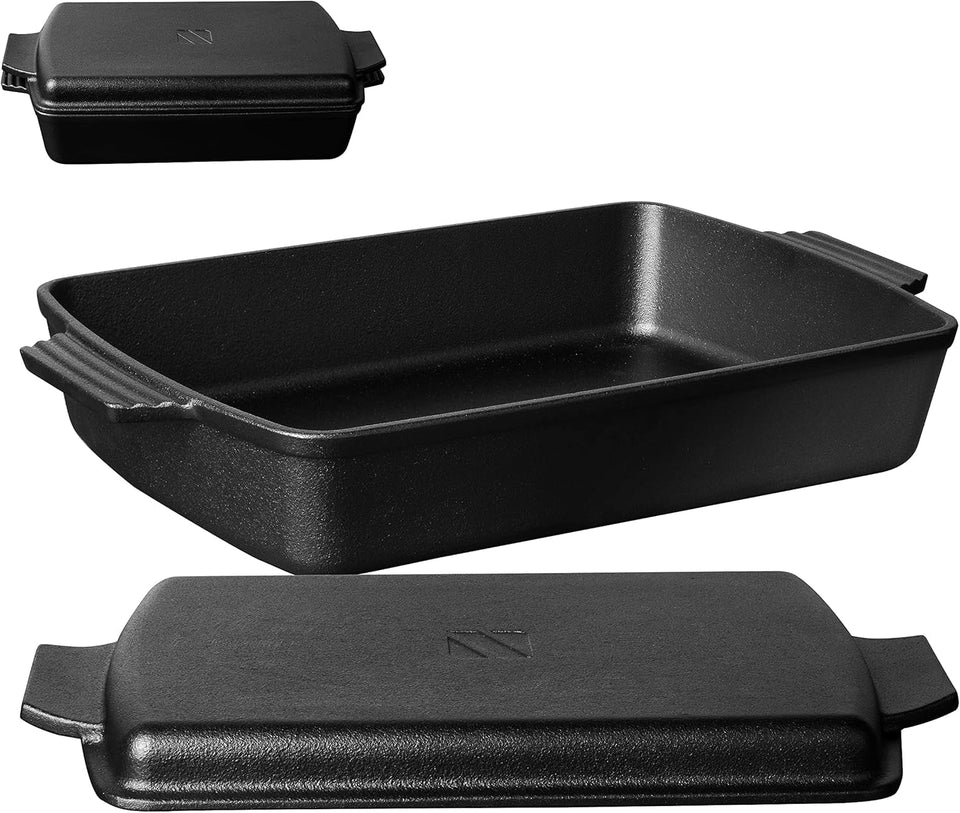2-In-1 Pre Seasoned Cast Iron Dutch Oven with Skillet Lid.Casserole Dish.Rectangular Baking Pan.Griddle Pot Set. 6QT. 9X13