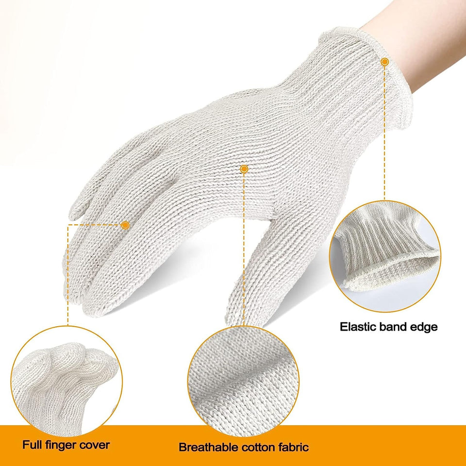 12 Pairs Cotton Glove Liners for BBQ. Cooking. Grilling. Food Handling - Safety Work Gloves Hand Saver. Large