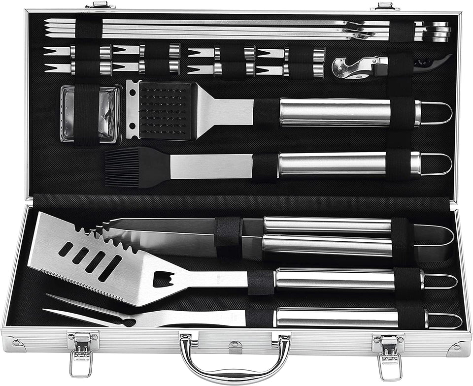 20PCS Heavy Duty BBQ Grill Tools Set - Extra Thick Stainless Steel Spatula. Fork& Tongs. Complete Barbecue Accessories Kit in Aluminum Storage Case - Perfect Grill Gifts for Men