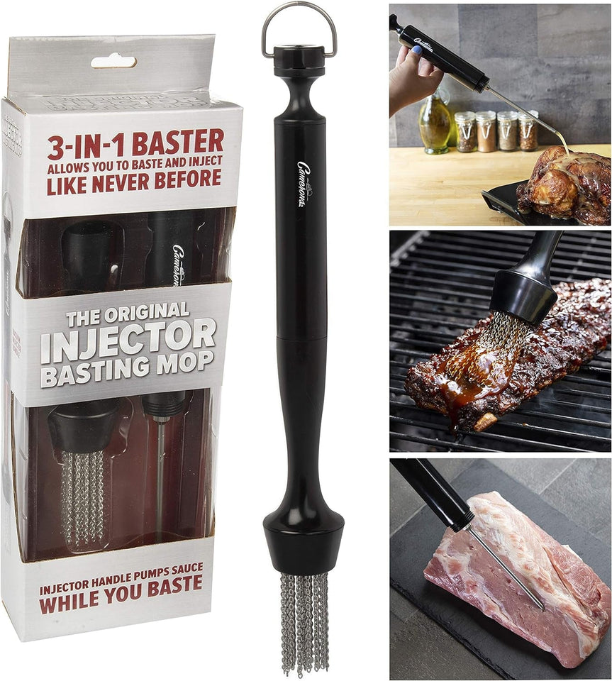 3-In-1 Barbecue Injector Basting Mop - Includes BBQ Chain Basting Brush & Meat Syringe to Baste. Marinate & Inject Food with Flavor - Grilling Accessory for Indoor Outdoor Use- Father'S Day BBQ Gift
