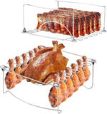 3-In-1Turkey Roasting Rack Rib Rack for Smoking & Chicken Leg Rack for Oven Grill - Holds 6 Large Ribs. 12 Chicken Leg Wing. 1 Whole Chicken - Premium Foldable Space-Saving Grilling Smoking Accessory