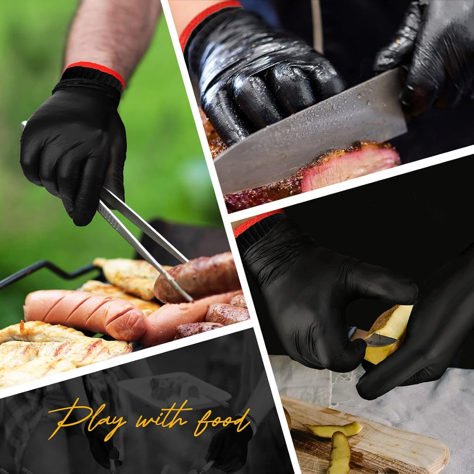 200 Pcs Disposable BBQ Gloves with 4 Pairs Cotton Liners Grilling Gloves BBQ Cooking Gloves (Black. Dark Gray. X-Large)