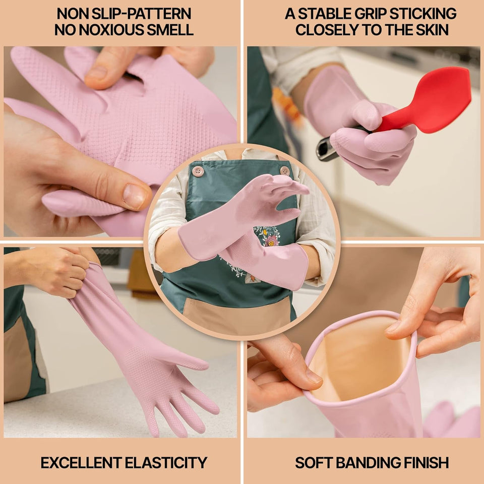 3 Pairs Colorful Reusable Waterproof Household Dishwashing Cleaning Rubber Gloves. Non-Slip Kitchen Glove