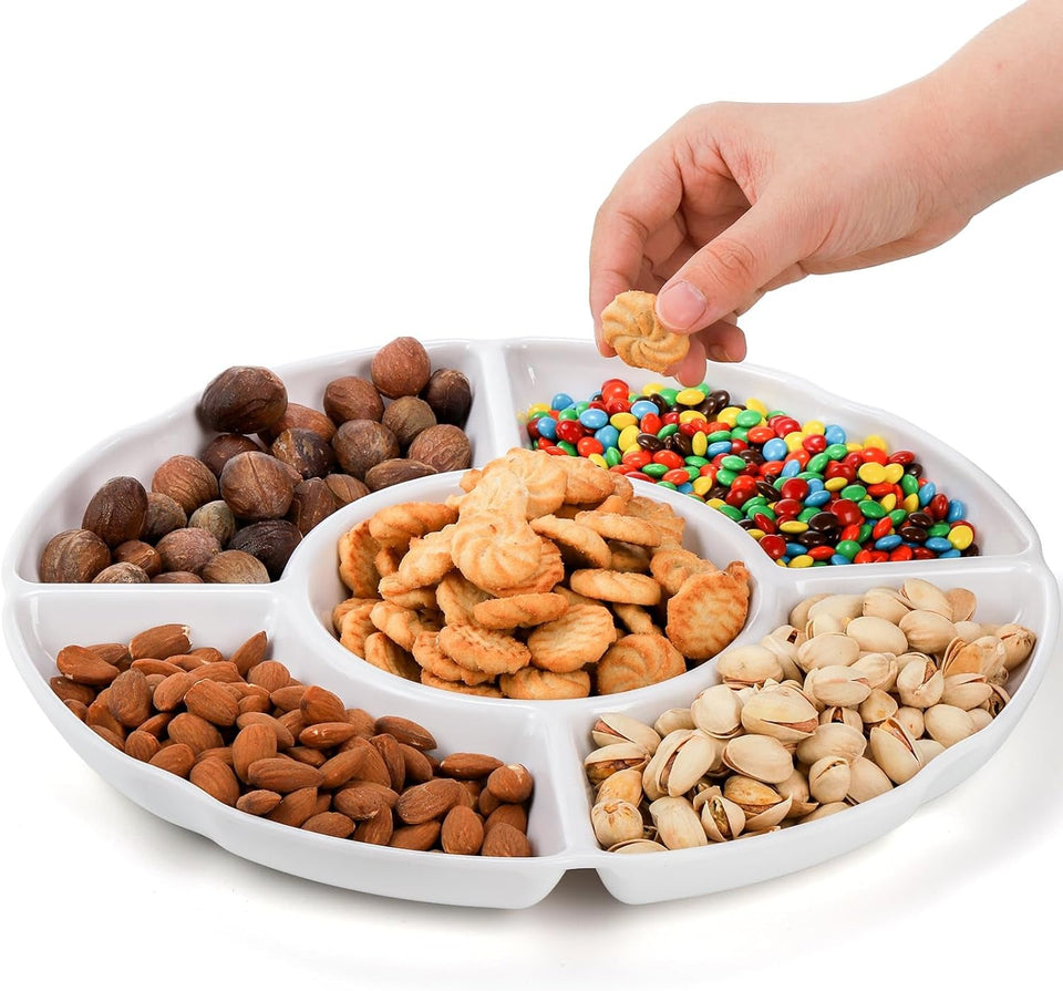 3 Pack Divided Serving Tray. 13 Inch Unbreakable Chip and Dip Platter. Melamine Appetizer Serving Plate. 5 Sectional Party Snack Relish Tray for Serving Food. Nuts. Candy. Dried Fruit. Veggies