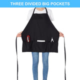 2 Pack 3 Pockets 100% Cotton Adjustable Bib Apron Chef Kitchen Cooking Aprons for Women Men. Black