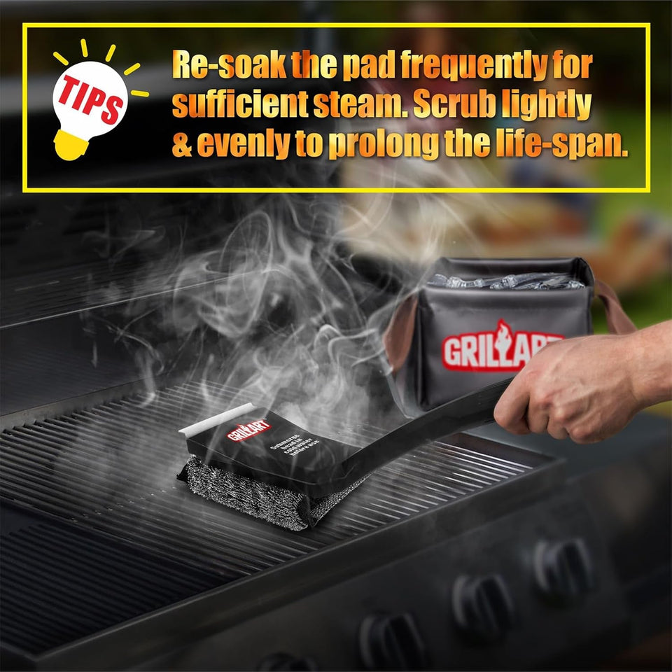 GRILLART Grill Brush Bristle Free. Steamwizards [Ultra Safe & Efficient] Grill Cleaner Brush with 1 Replacement Head. for Cast Iron and Stainless Steel Grates. BBQ Grill Brush for Outdoor Grill
