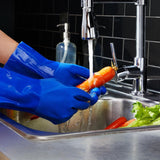2 Pairs Rubber Household Cleaning Gloves for Kitchen Dishwashing. Cotton Lined (Blue)