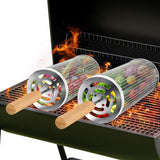 2‑Pack Stainless Steel Rolling Grill Baskets – Locking Handle. Round Design for Fish. Meat & Veggies | BBQ Gift Idea