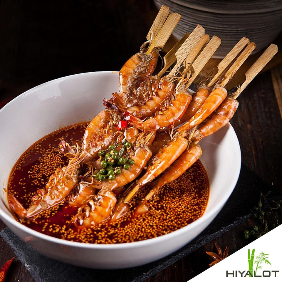 10-Inch Skewer for BBQ Kebab. Unbleached Long Bamboo/Wood Roasting Sticks for Grill -Heavy Duty Thickness -Flat Stick Flag Handle -With Dust-Free Packaging (100-Pack)