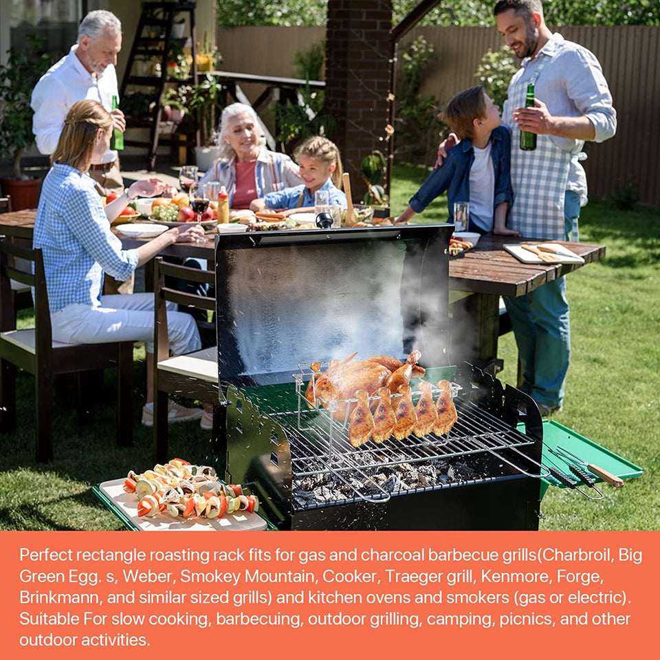 3 in 1 Extra Large Rectangle Rib Rack&Chicken Leg Rack with Brush. Stainlesss Steel Roasting Rack with 2 Handle for Smoker. Oven and Grill. Holds up to 5 Ribs. Easy to Use&Clean