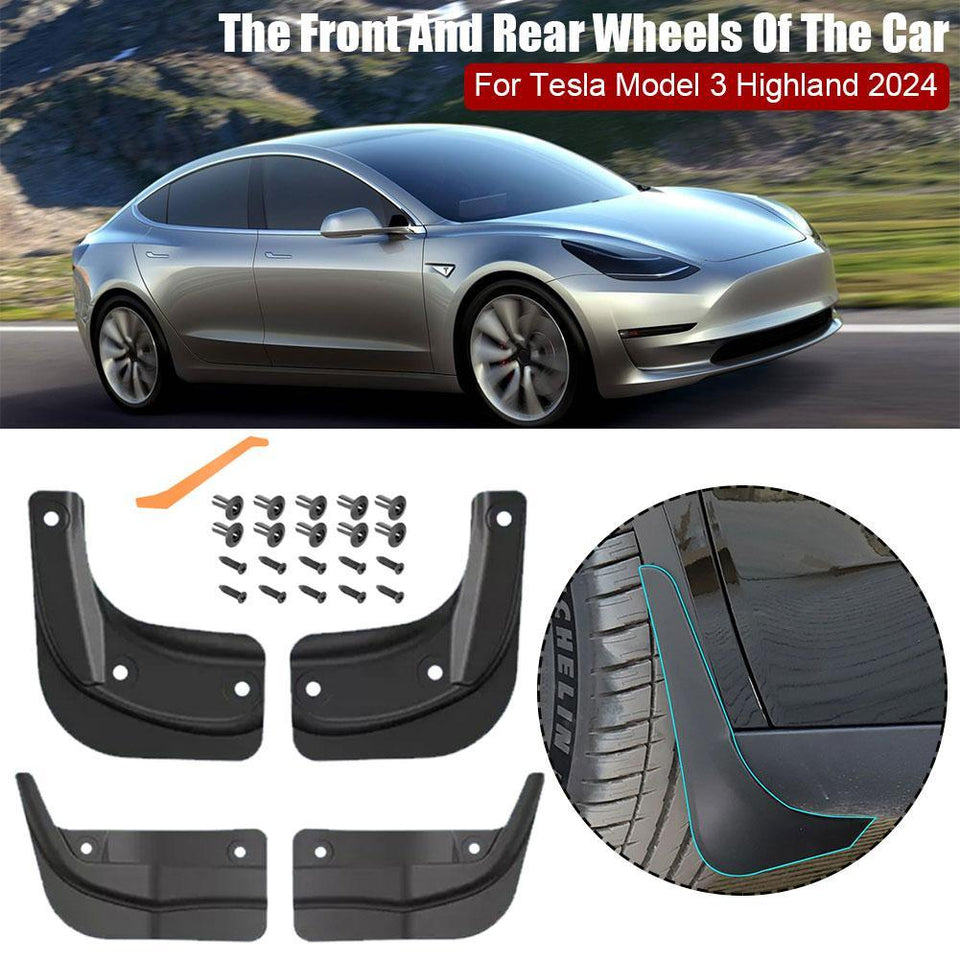 2024 Tesla Model 3 Highland Mud Flaps Splash Guards Front Rear Mudguard Kit. No Drill Fender(4 Pcs)