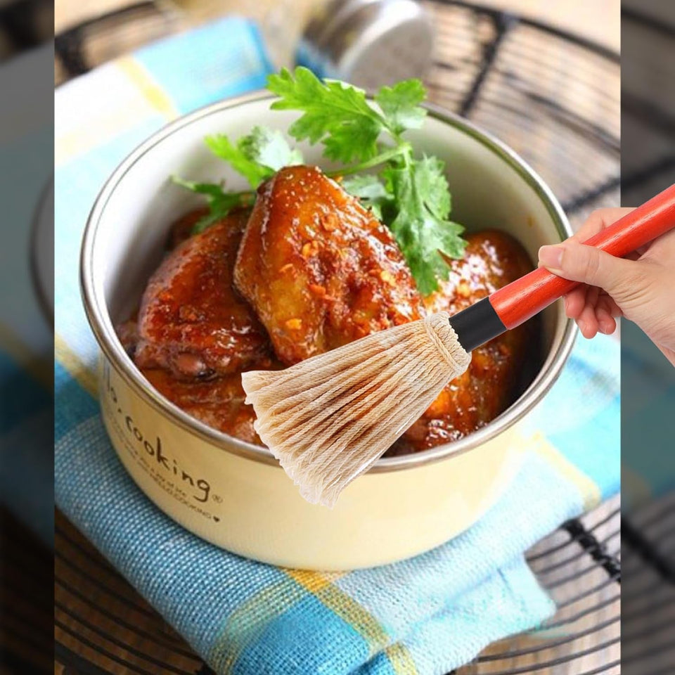 2 Pack 18 Inch Grill Basting Mop with Wooden Long Handle and 2 Extra Replacement Brushes for BBQ Grilling Smoking Steak (Nature Wood & Brown)