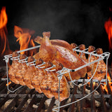 3-In-1Turkey Roasting Rack Rib Rack for Smoking & Chicken Leg Rack for Oven Grill - Holds 6 Large Ribs. 12 Chicken Leg Wing. 1 Whole Chicken - Premium Foldable Space-Saving Grilling Smoking Accessory