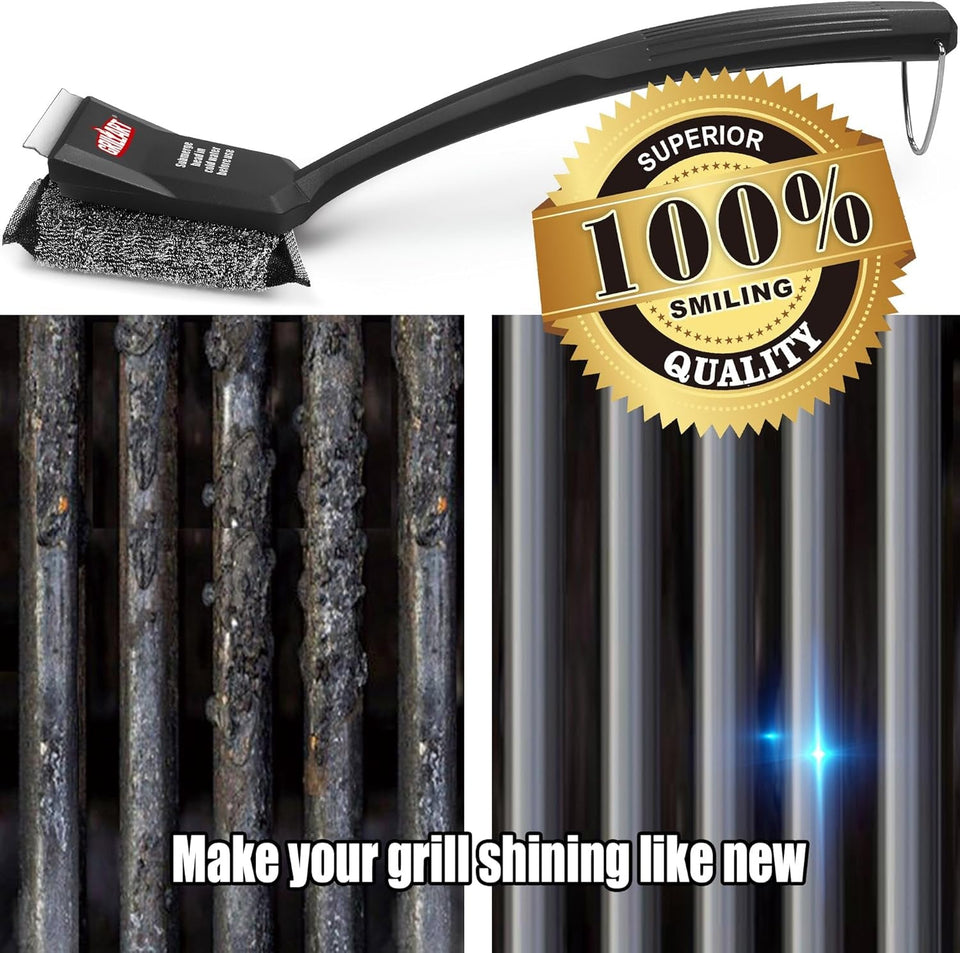 GRILLART Grill Brush Bristle Free. Steamwizards [Ultra Safe & Efficient] Grill Cleaner Brush with 1 Replacement Head. for Cast Iron and Stainless Steel Grates. BBQ Grill Brush for Outdoor Grill
