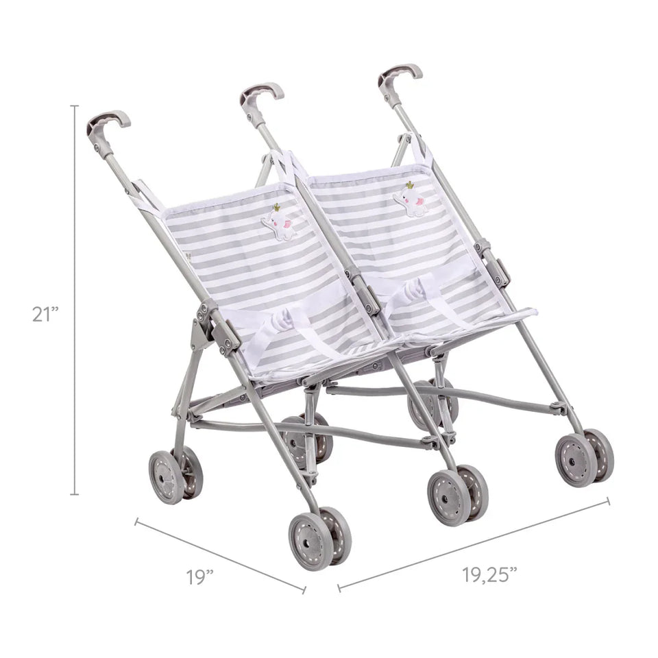Berenguer Boutique Twin Doll Stroller - Elephant Theme Grey