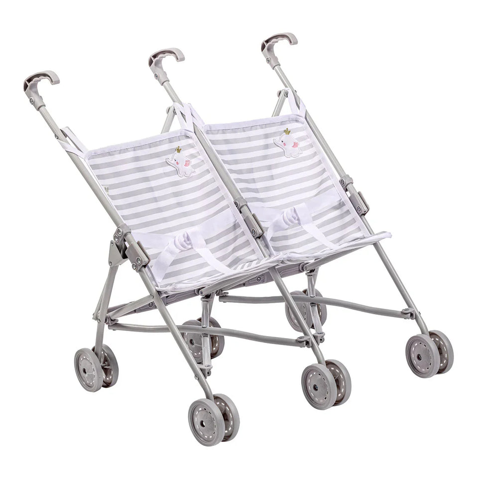 Berenguer Boutique Twin Doll Stroller - Elephant Theme Grey