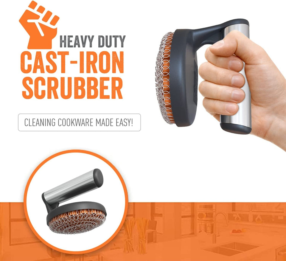 ™ Cast Iron Skillet Cleaner the Cast Iron Scrubber and Grill Brush - Perfect for Cleaning Cast Iron Cookware - Grills and Griddles - Built with Welded Stainless Steel Rings