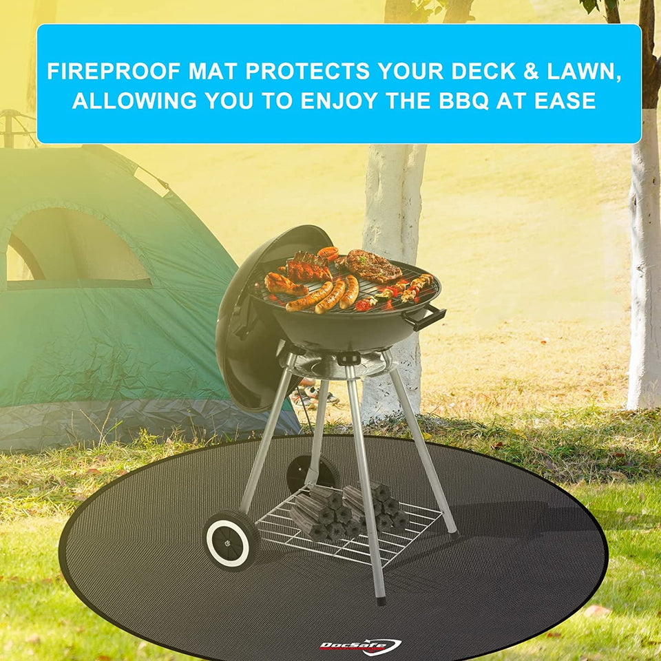 38 round under Grill Mat. 4 Layers Fire Pit Mat Protect Mat.Fireproof Mat Fire Pit Pad for Deck Patio Grass Outdoor Wood Burning Fire Pit and BBQ Smoker.Portable Reusable and Waterproof.Black