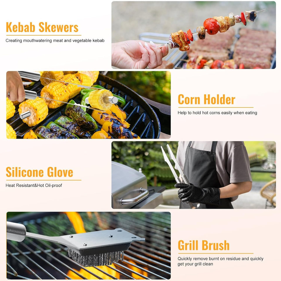 22Pcs Grilling Accessories. BBQ Accessories with Aluminum Case. Stainless Steel Grill Set Tools for Outdoor Camping&Barbecue. Grilling Gifts for Men Dad Fathers Day