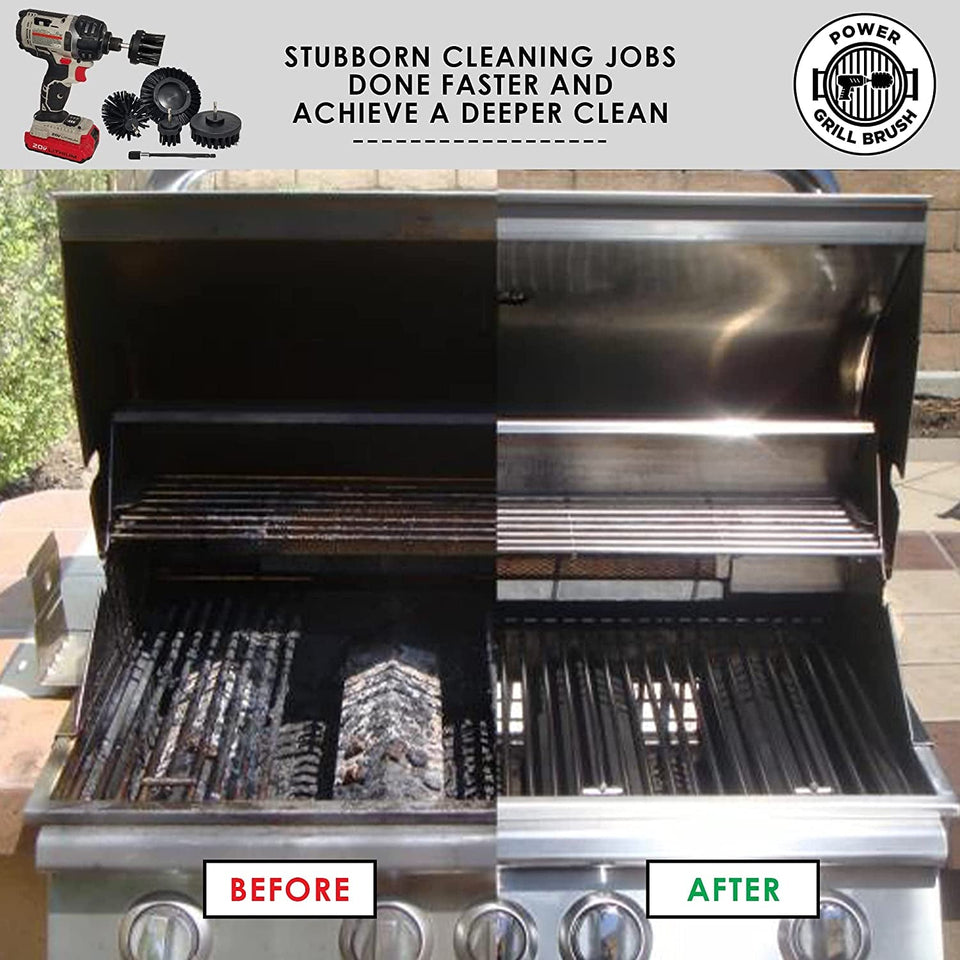 5 Piece BBQ Cleaning Kit - Nylon Safe Bristle/Free Non/Wire - Safe for All Grates Stainless Steel Porcelain Iron Charcoal/Gas Scraper Tool/Accessories Outdoor Gift for Dad/Men