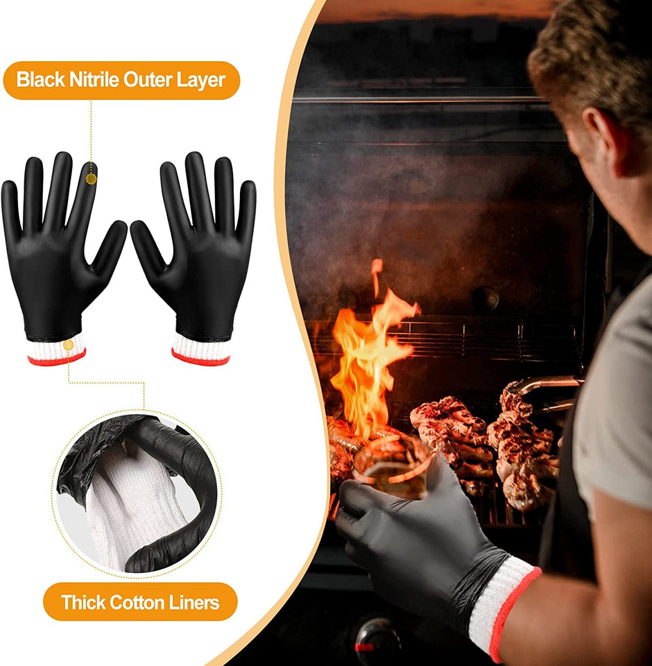 200 Pcs Disposable BBQ Gloves with 4 Pairs Cotton Liners Grilling Gloves BBQ Cooking Gloves(Black. White. Large)