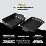 2-In-1 Pre Seasoned Cast Iron Dutch Oven with Skillet Lid.Casserole Dish.Rectangular Baking Pan.Griddle Pot Set. 6QT. 9X13