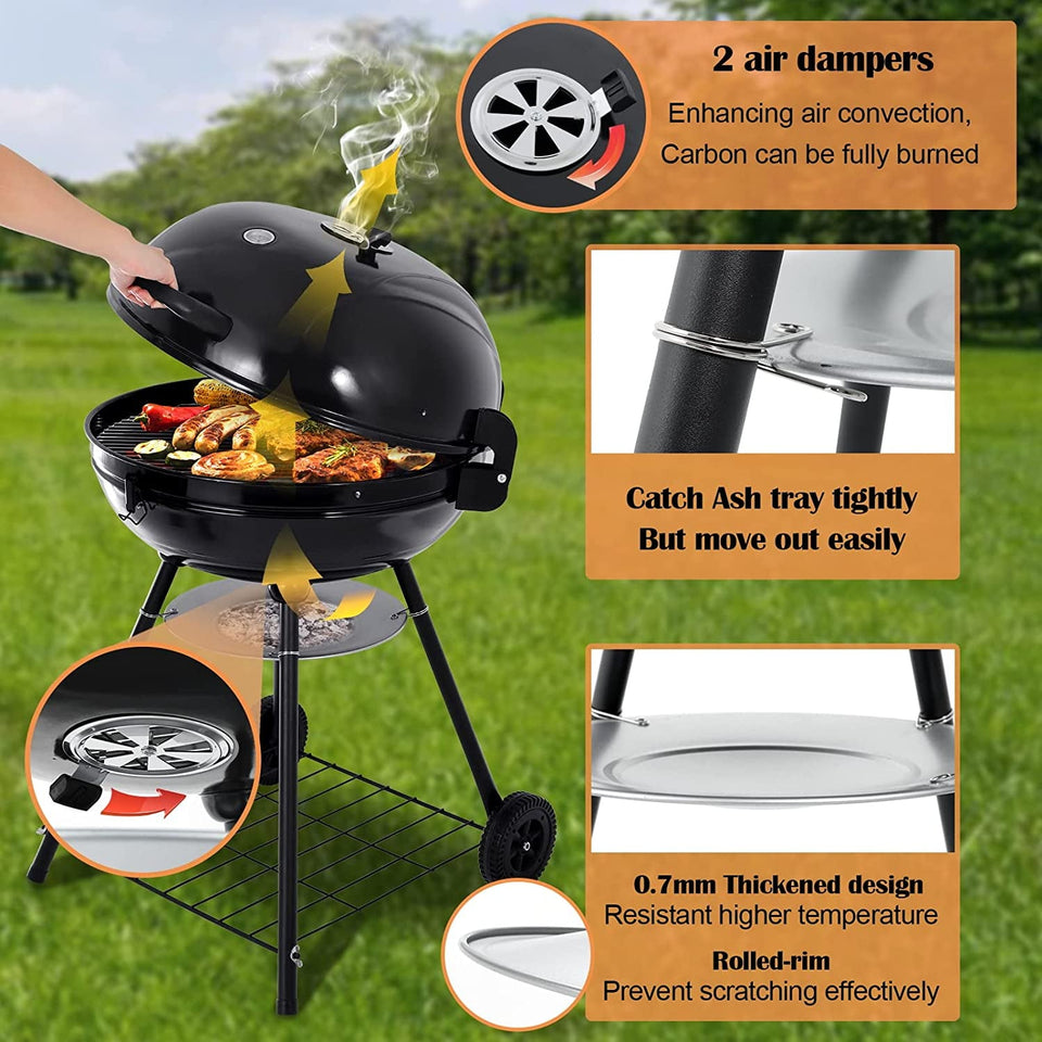 22-Inch Charcoal Kettle Grill Set of 12. Hasteel 2 Layer Grilling Racks Outdoor BBQ Grill. Heavy Duty Large Enameled Grills with Grilling Accessories for Camping Backyard Picnic. Barbecue Spatula