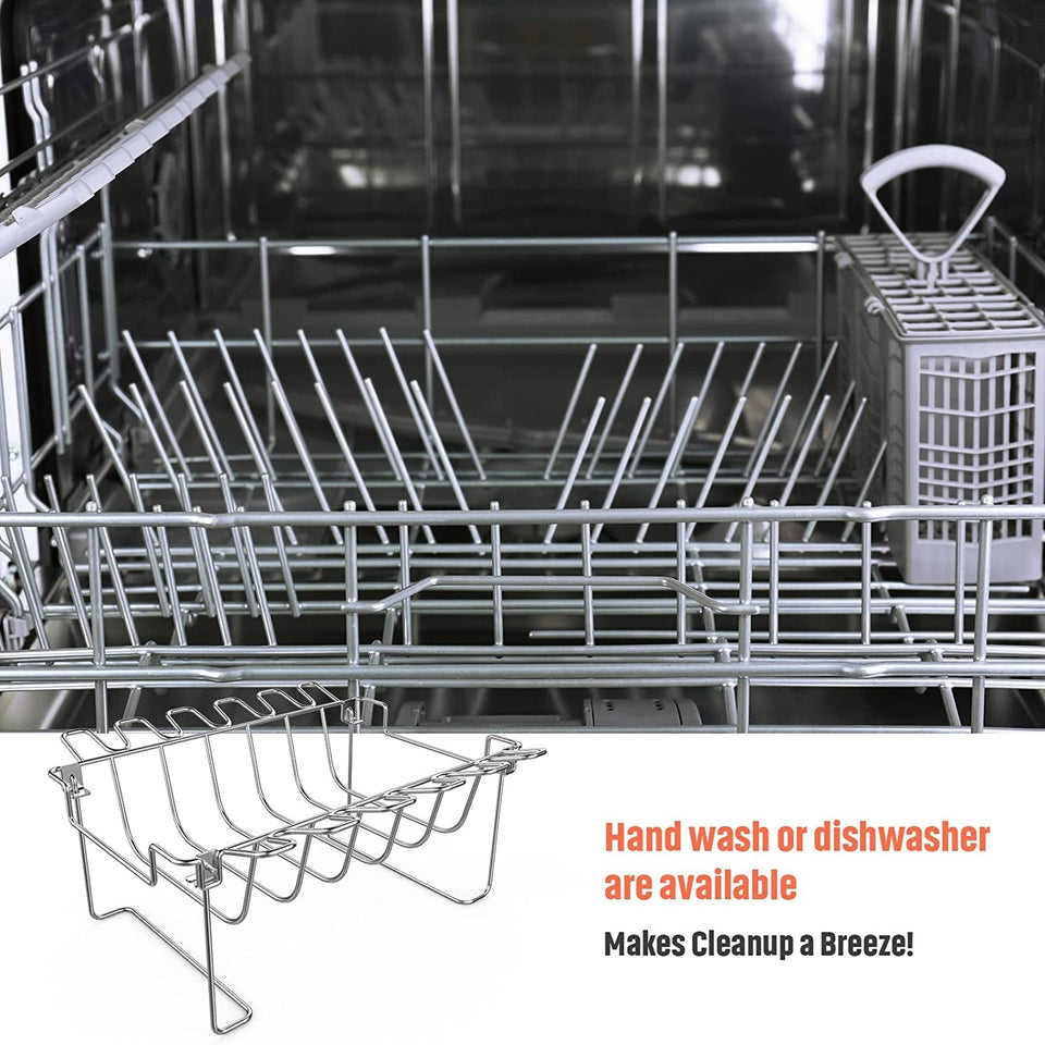 3 in 1 Extra Large Rectangle Rib Rack&Chicken Leg Rack with Brush. Stainlesss Steel Roasting Rack with 2 Handle for Smoker. Oven and Grill. Holds up to 5 Ribs. Easy to Use&Clean