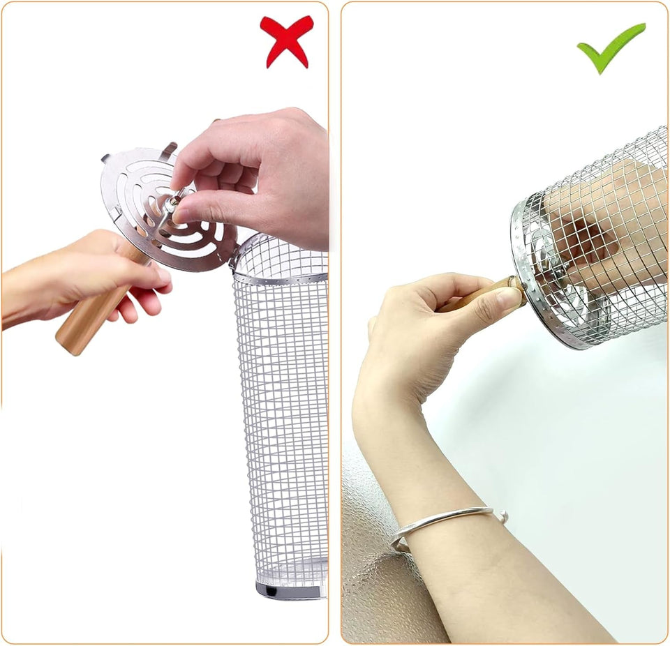 2 PCS Nesting Grill Baskets Rolling Grilling Baskets. Removable Wooden Handle. Stainless Steel Grill Accessories Set. Portable Grill Vegetables. Fish. Shrimp. Meat. Fries for Men Dad Husband