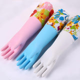 3 Pairs Rubber Cleaning Gloves. Household Kitchen Dishwashing Gloves with Cotton Flocked Liner. Long Cuff 16. Reusable. Non-Slip (Medium. Blue+Pink+White)