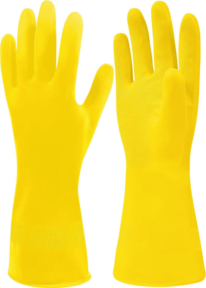3 Pairs Yellow Cleaning Dish Gloves. Professional Natural Rubber Latex Gloves. Kitchen Dishwashing Gloves (3 Pairs)