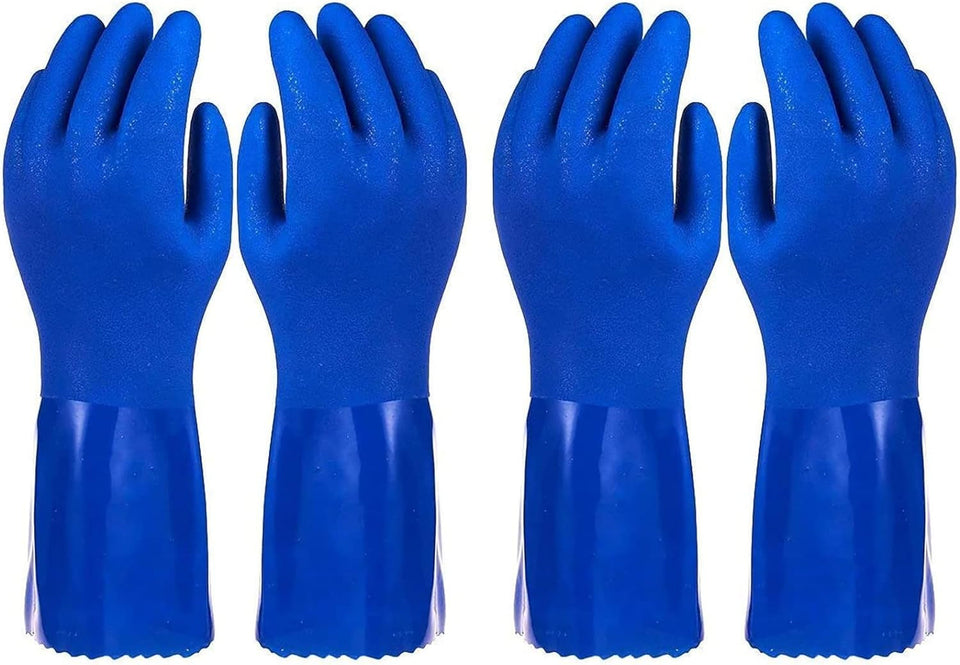 2 Pairs Rubber Household Cleaning Gloves for Kitchen Dishwashing. Cotton Lined (Blue)