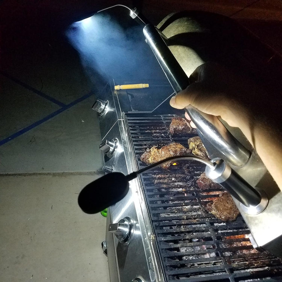 - Magnetic Barbecue BBQ Light Set for Grilling - 6 Alkaline AAA Batteries Included - Works on All Grills with an Exception to Stainless Steel.