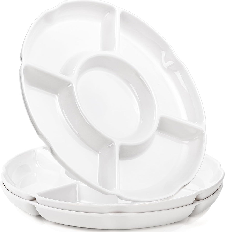 3 Pack Divided Serving Tray. 13 Inch Unbreakable Chip and Dip Platter. Melamine Appetizer Serving Plate. 5 Sectional Party Snack Relish Tray for Serving Food. Nuts. Candy. Dried Fruit. Veggies