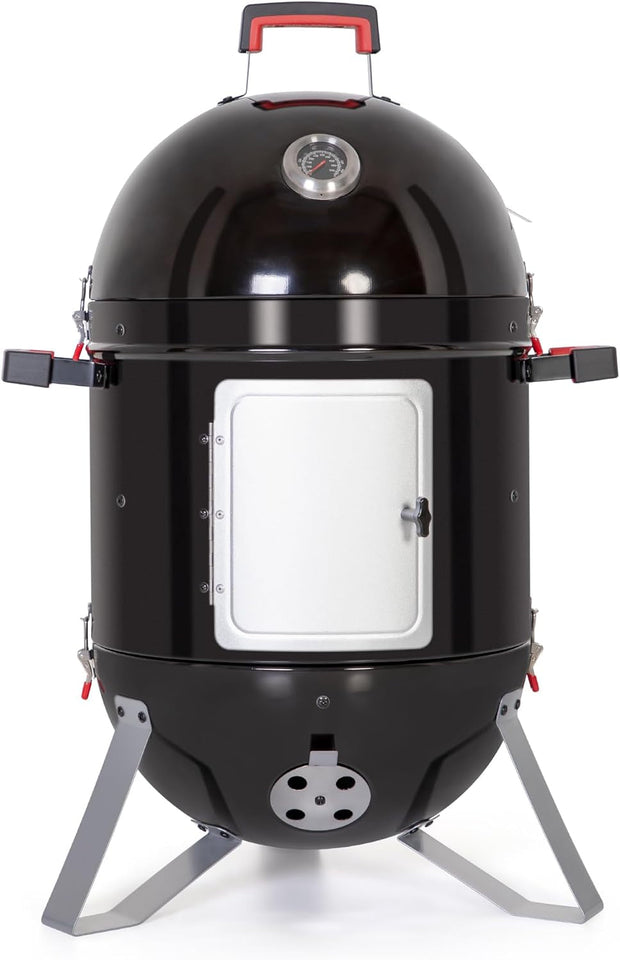 18-Inch Vertical Charcoal Smoker Grill with Porcelain-Enameled Smoking Chamber. Wood Mountain Smoker for Meat Turkey and BBQ. with Built-In Thermometer