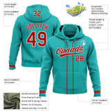 Custom Stitched Aqua Red-White Baseball Pullover Sweatshirt Hoodie