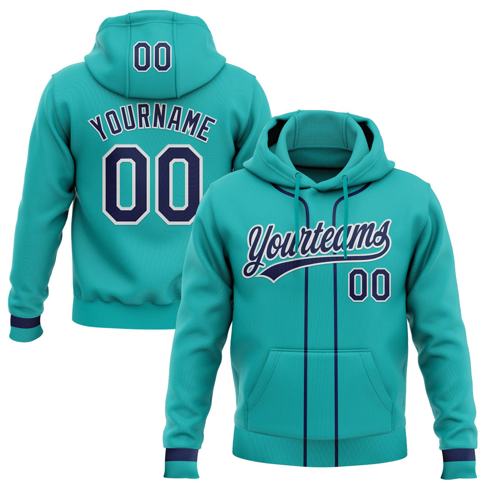 Custom Stitched Aqua Navy-White Baseball Pullover Sweatshirt Hoodie