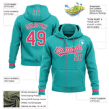 Custom Stitched Aqua Neon Pink-White Baseball Pullover Sweatshirt Hoodie