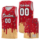 Custom Red Basketball Kits with Ice Cream Element Pattern