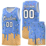 Custom Light Blue Basketball Kits with Ice Cream Element Pattern
