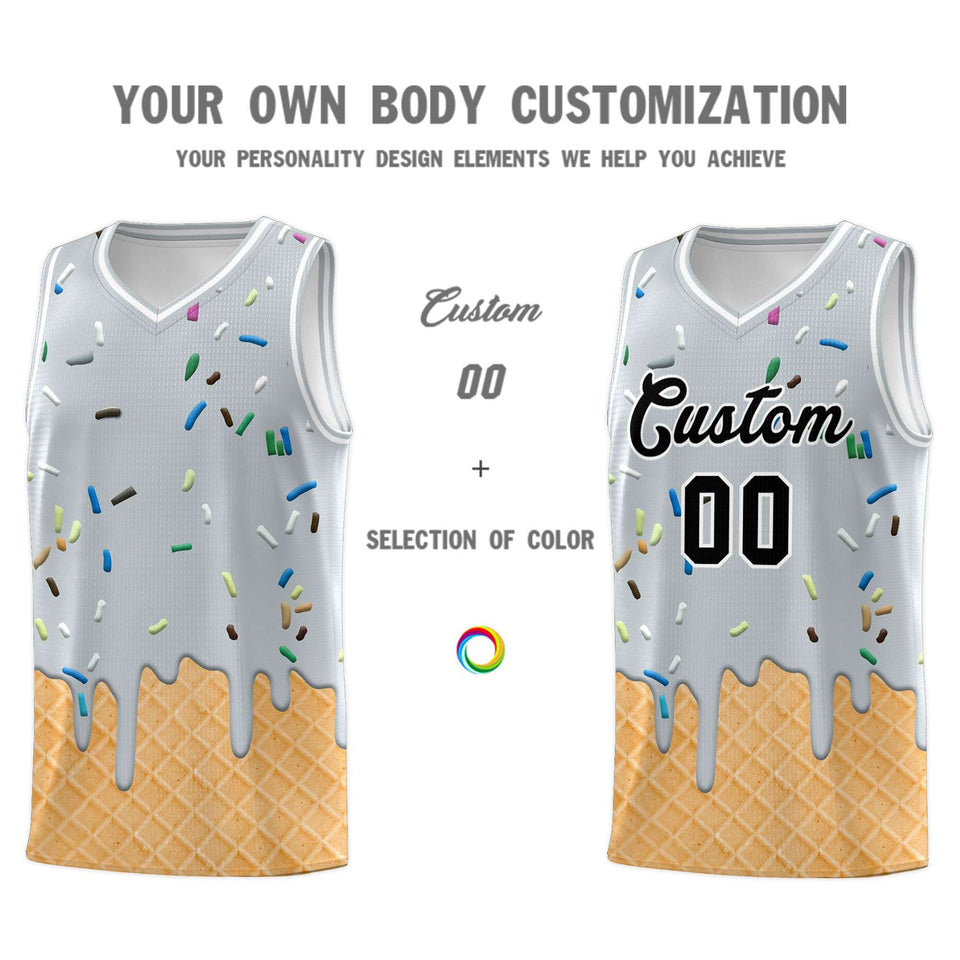 Custom Silver Basketball Kits with Ice Cream Element Pattern