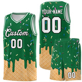 Custom Kelly Green Basketball Kits with Ice Cream Element Pattern