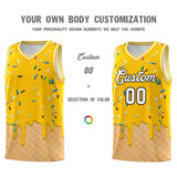 Custom Yellow Basketball Kits with Ice Cream Element Pattern